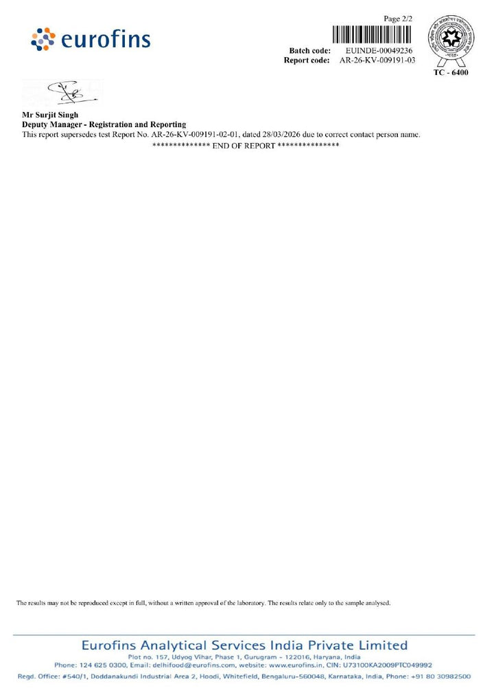 Eurofins certificate for batch MSR002, page 2
