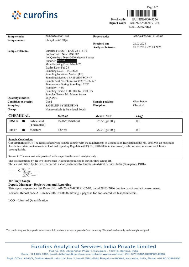 Eurofins certificate for batch MSR002, page 3