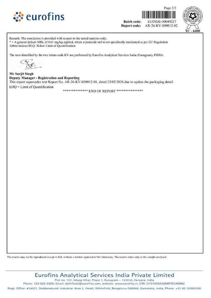 Eurofins certificate for batch MSR002, page 2