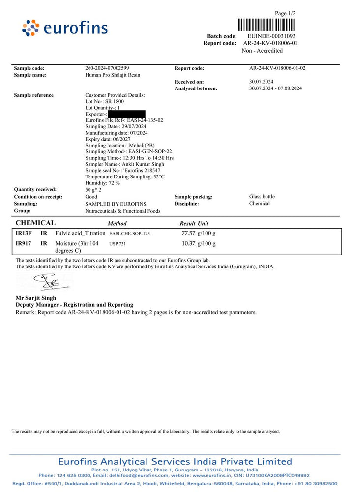 Eurofins certificate for batch SR1800, page 3