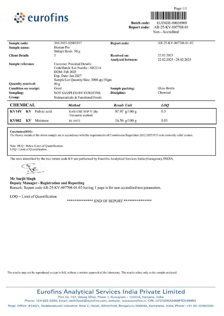 Eurofins certificate for batch SR2214, page 2