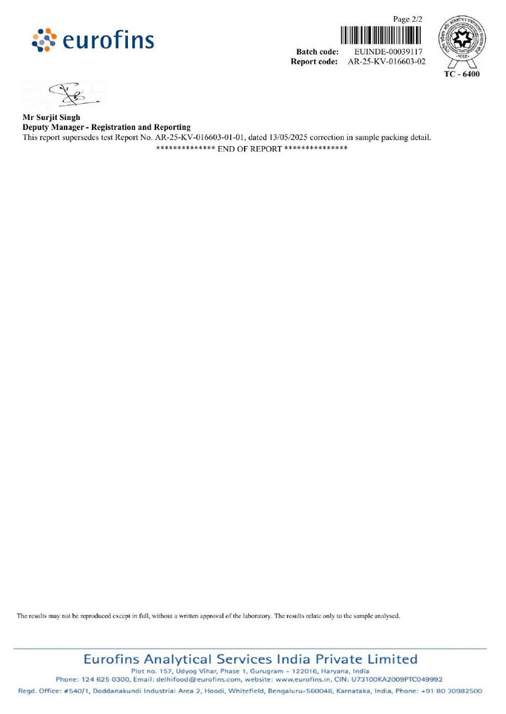 Eurofins certificate for batch SR2352, page 2