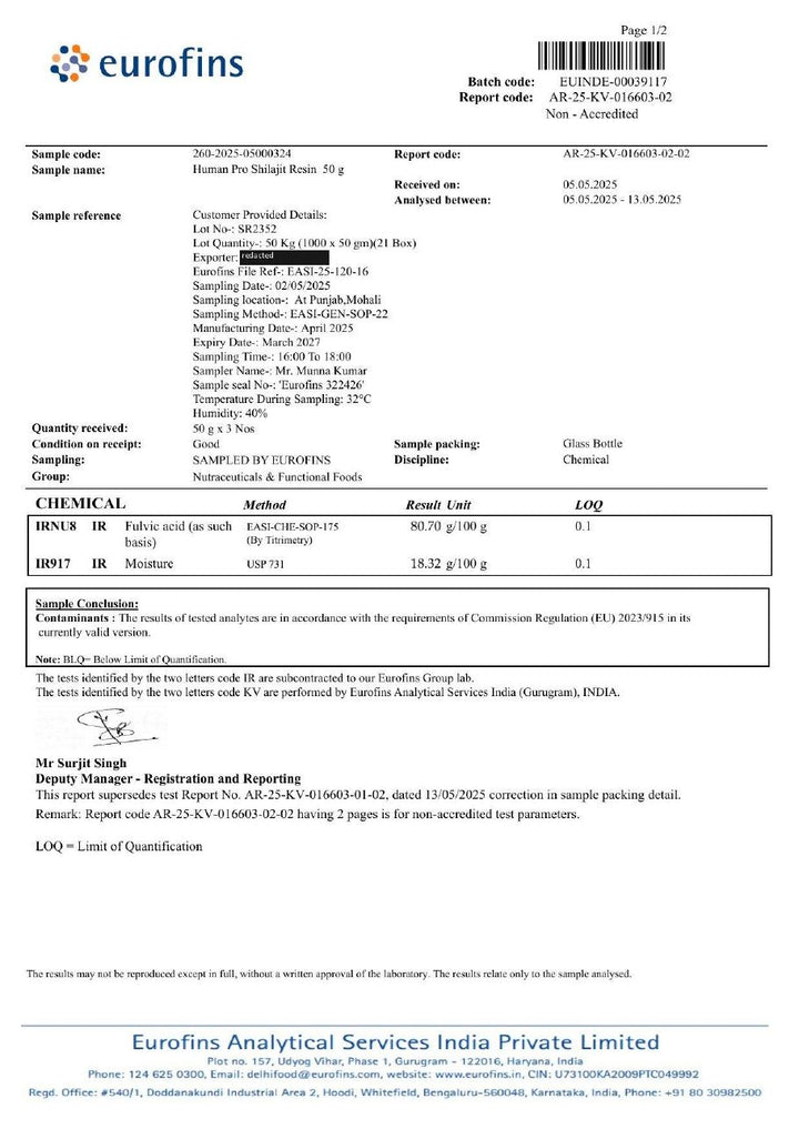 Eurofins certificate for batch SR2352, page 3