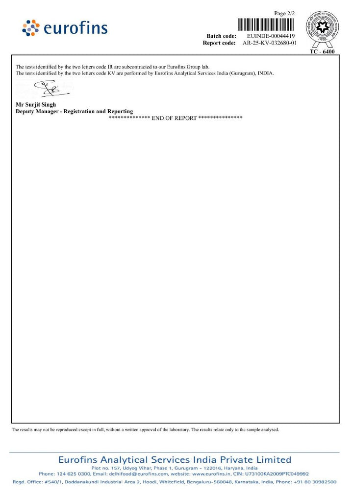 Eurofins certificate for batch SR251049, page 2