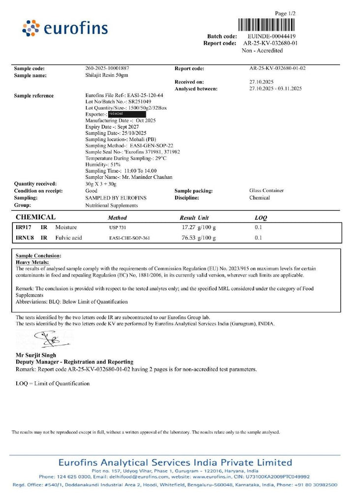 Eurofins certificate for batch SR251049, page 3