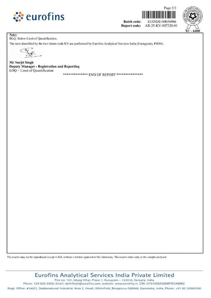 Eurofins certificate for batch SR2214, page 2