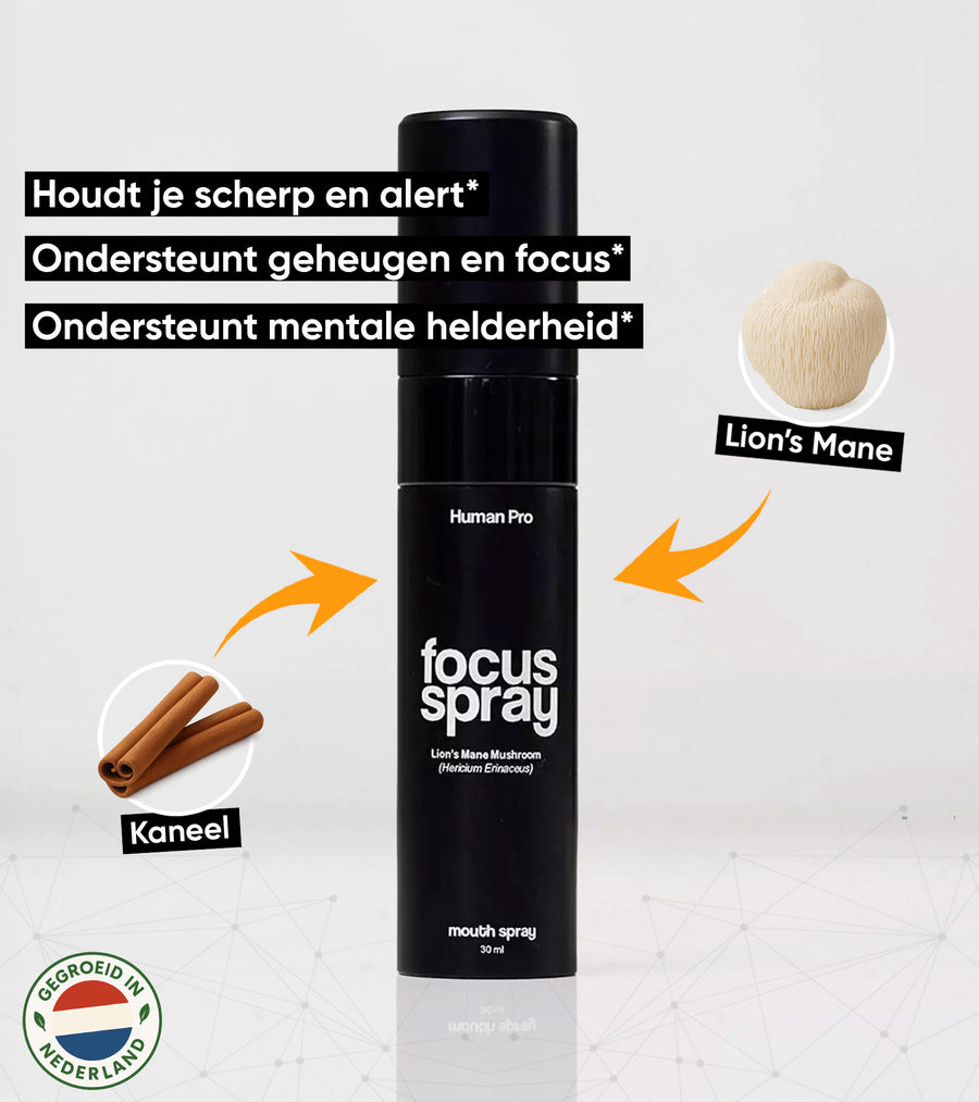 Human Pro Lion's Mane Focus Spray fles met kaneel en lion's mane