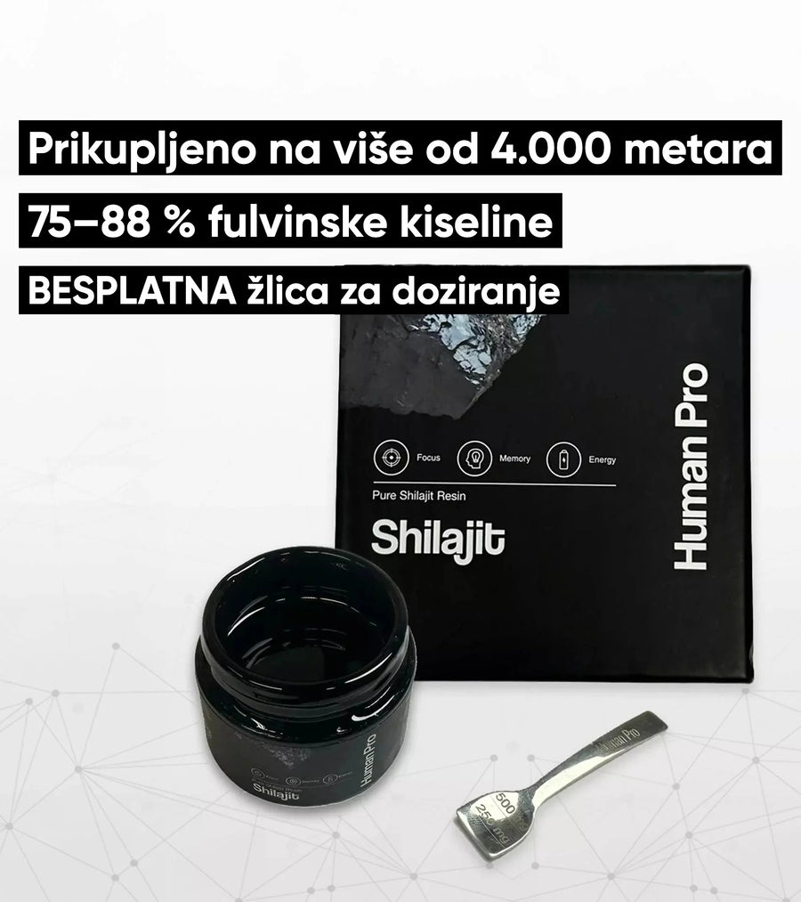Human Pro Shilajit: Prikupljeno na više od 4.000 metara, 75–88 % fulvinske kiseline