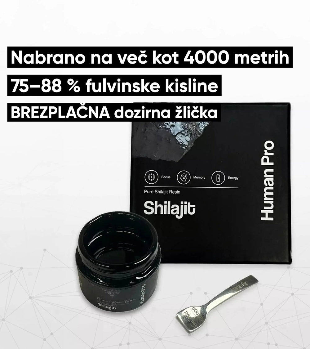 Human Pro Shilajit: Nabrano na več kot 4000 metrih, 75–88 % fulvinske kisline