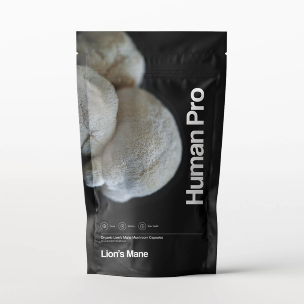 Human Pro Lion's Mane mushroom capsules, front of pack