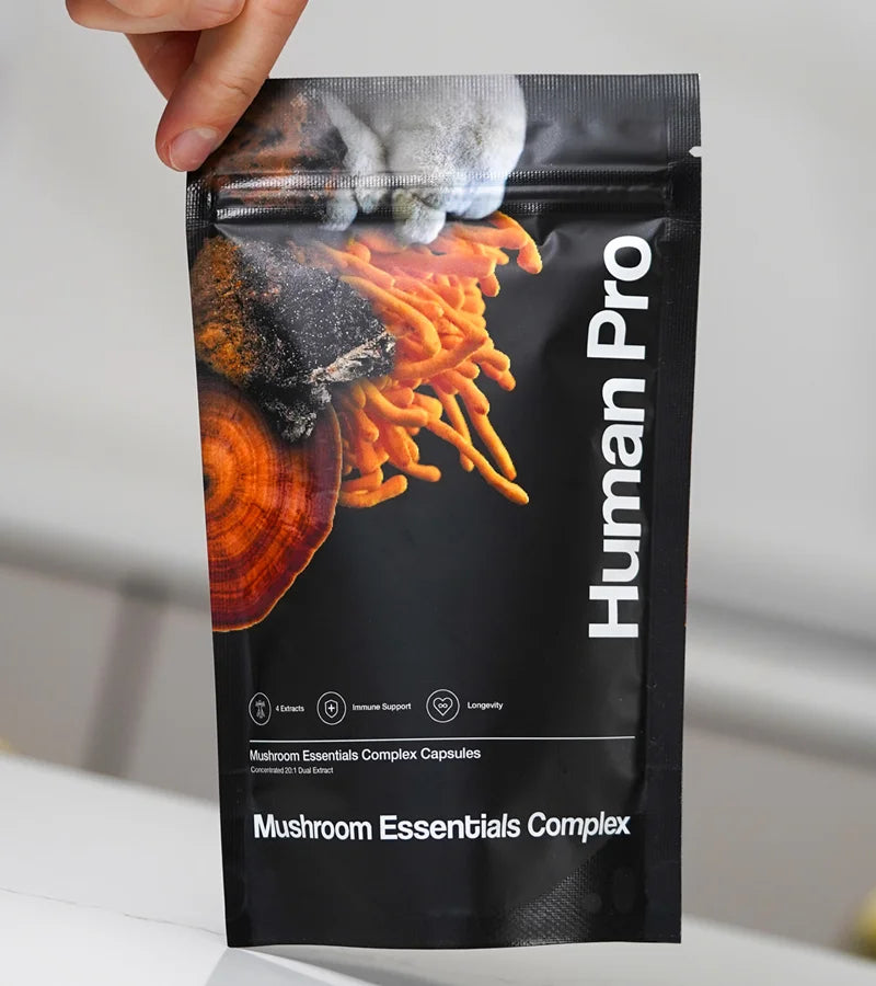 Human Pro Mushroom Essentials Complex, front of pack