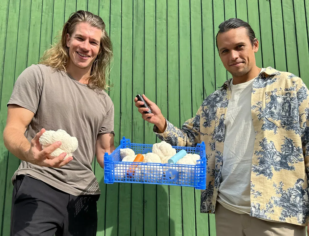 Human Pro founders at the mushroom farm in the Netherlands